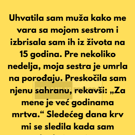 Uhvatila sam svog supruga kako me vara sa mojom sestrom-izbrisala sam ih iz zivota! Onda je moja sestra umrla na porodjaju a ja….